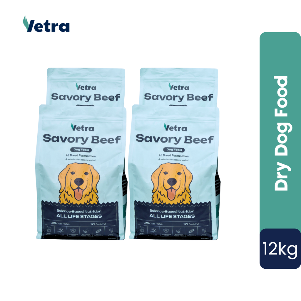 Vetra Bundle 12kg - Dry Dog Food Savory Beef - All Breeds and Ages (3kg x 4pcs) 