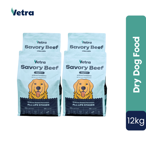 Vetra Bundle 12kg - Dry Dog Food Savory Beef - All Breeds and Ages (3kg x 4pcs) 