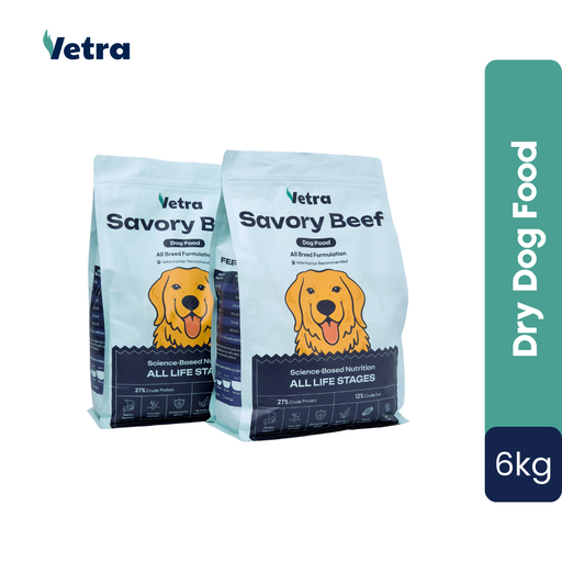 [vph3-beef] Vetra Bundle 6kg - Dry Dog Food Savory Beef - All Breeds and Ages (3kg x 2pcs) 