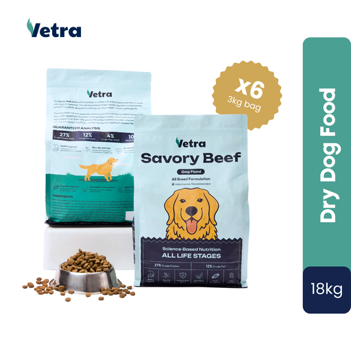 [vph7-beef] Vetra Bundle 18kg - Dry Dog Food Savory Beef - All Breeds and Ages (3kg x 6pcs) 