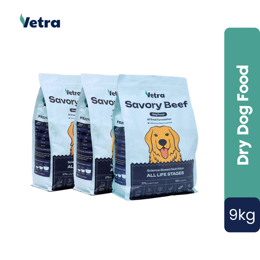 [vph12-beef] Vetra Bundle 9kg - Dry Dog Food Savory Beef - All Breeds and Ages (3kg x 3pcs) 